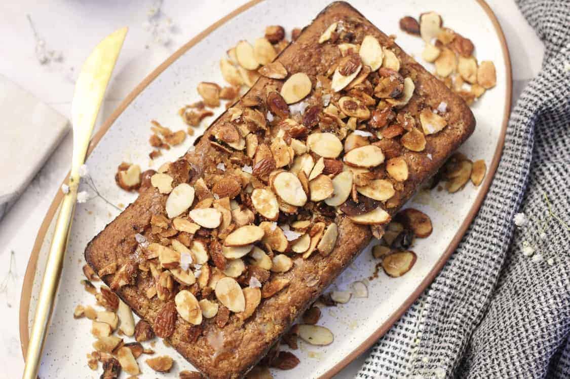 gluten free banana bread with toasted almonds