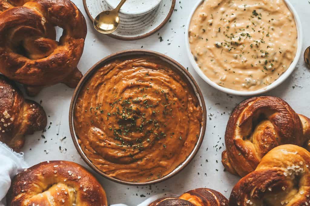 beer cheese dip with pretzels