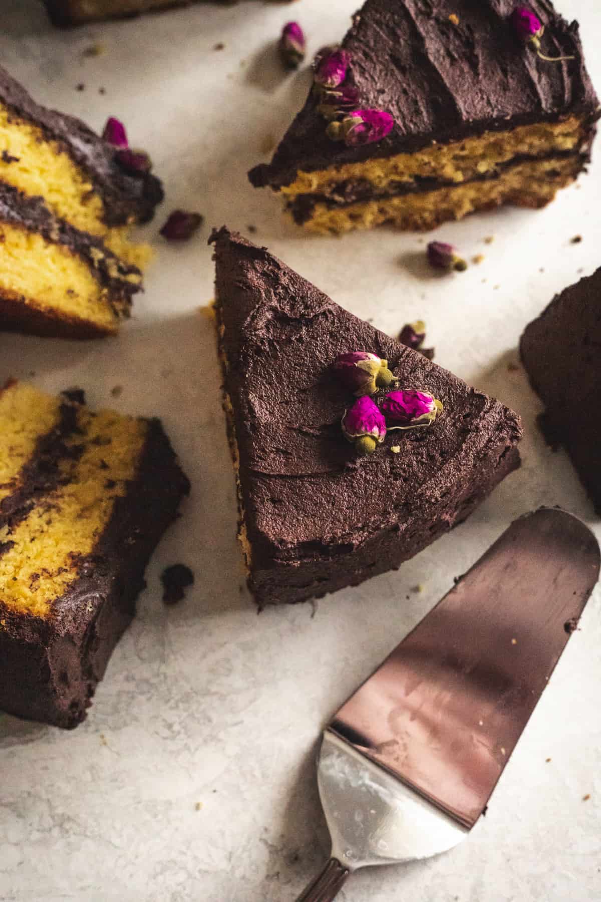 yellow cake with chocolate buttercream