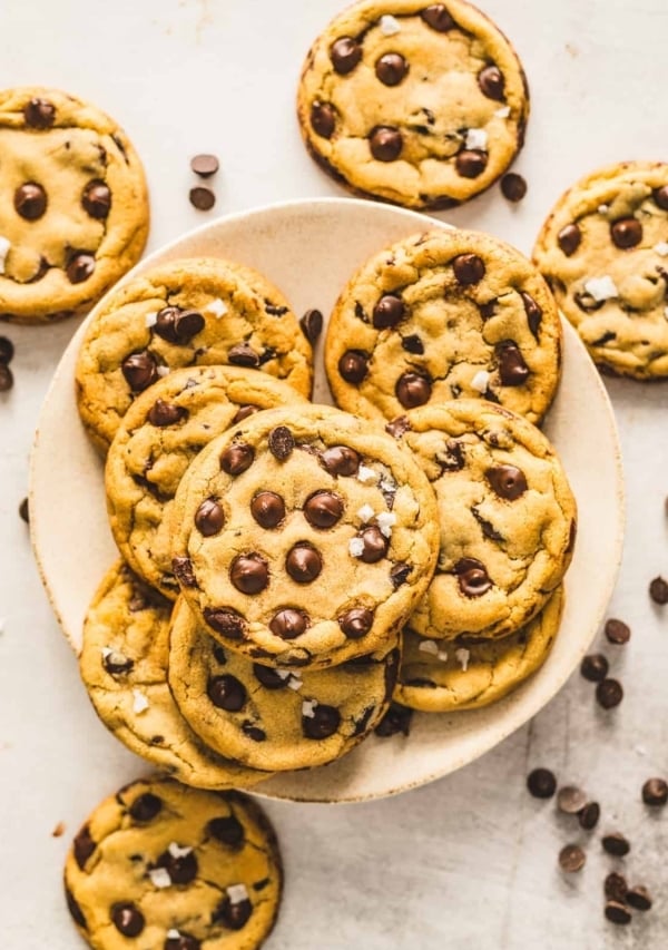 classic chocolate chip cookies in a plate.