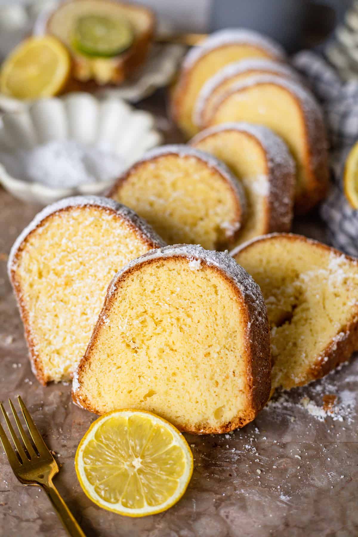 Sour Cream Pound Cake sliced on a table