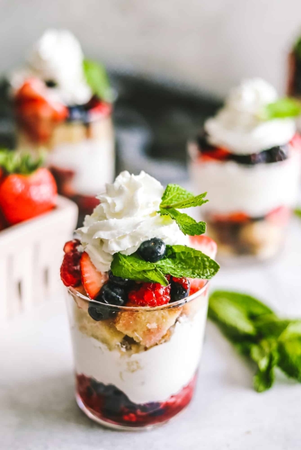 mixed berry trifles in a cup