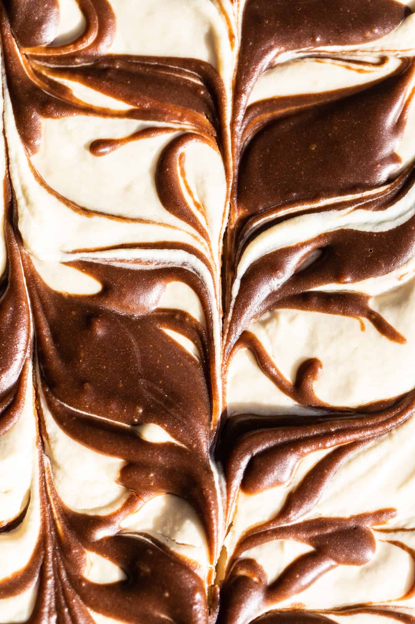 swirls of the mocha peanut butter cheesecake bars up close 