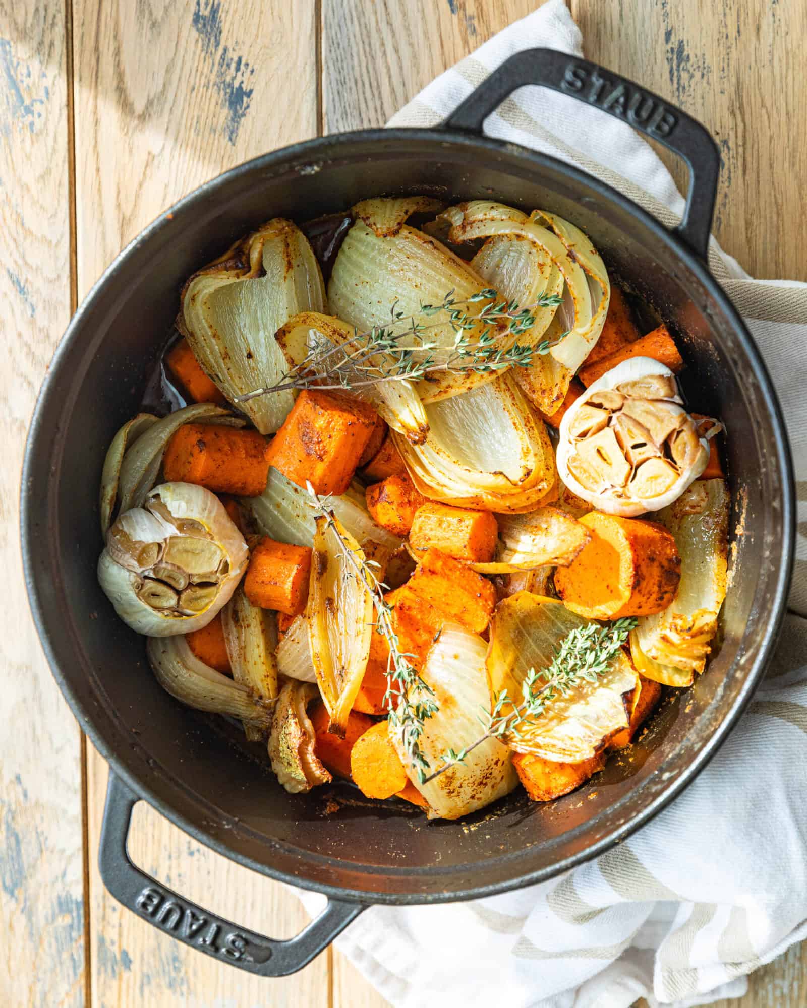 roasted vegetables in a dutch oven