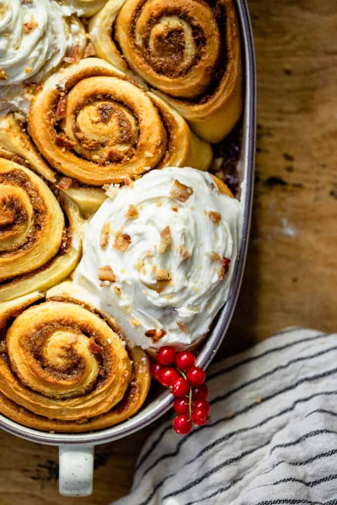cinnamon rolls with icing on top