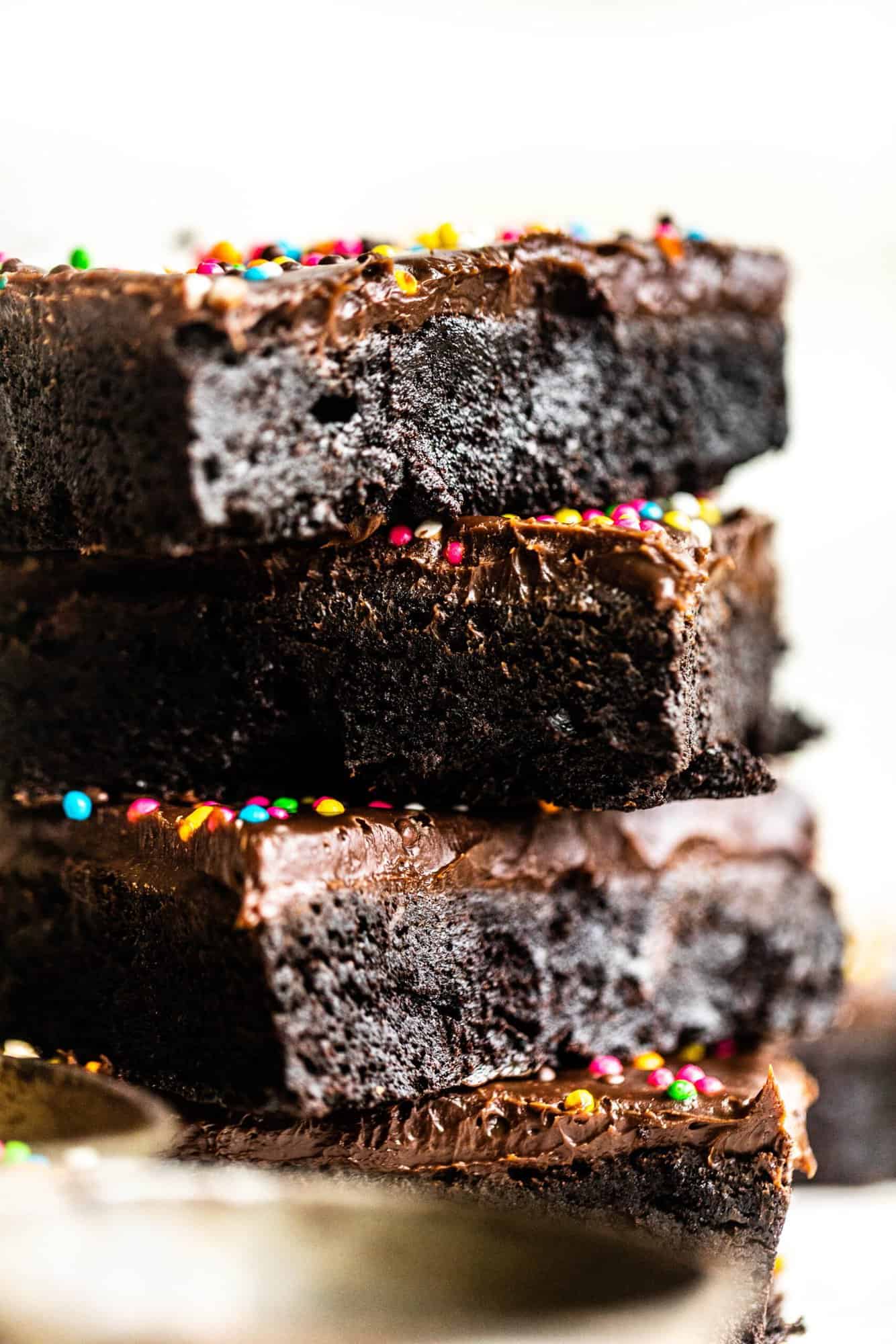 up close photo of brownies on top of each other