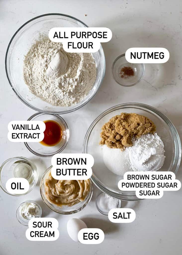 list of ingredients to make brown butter sugar cookies