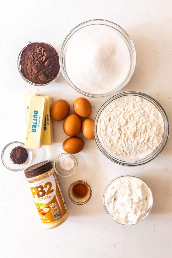 ingredients to make chocolate pound cake