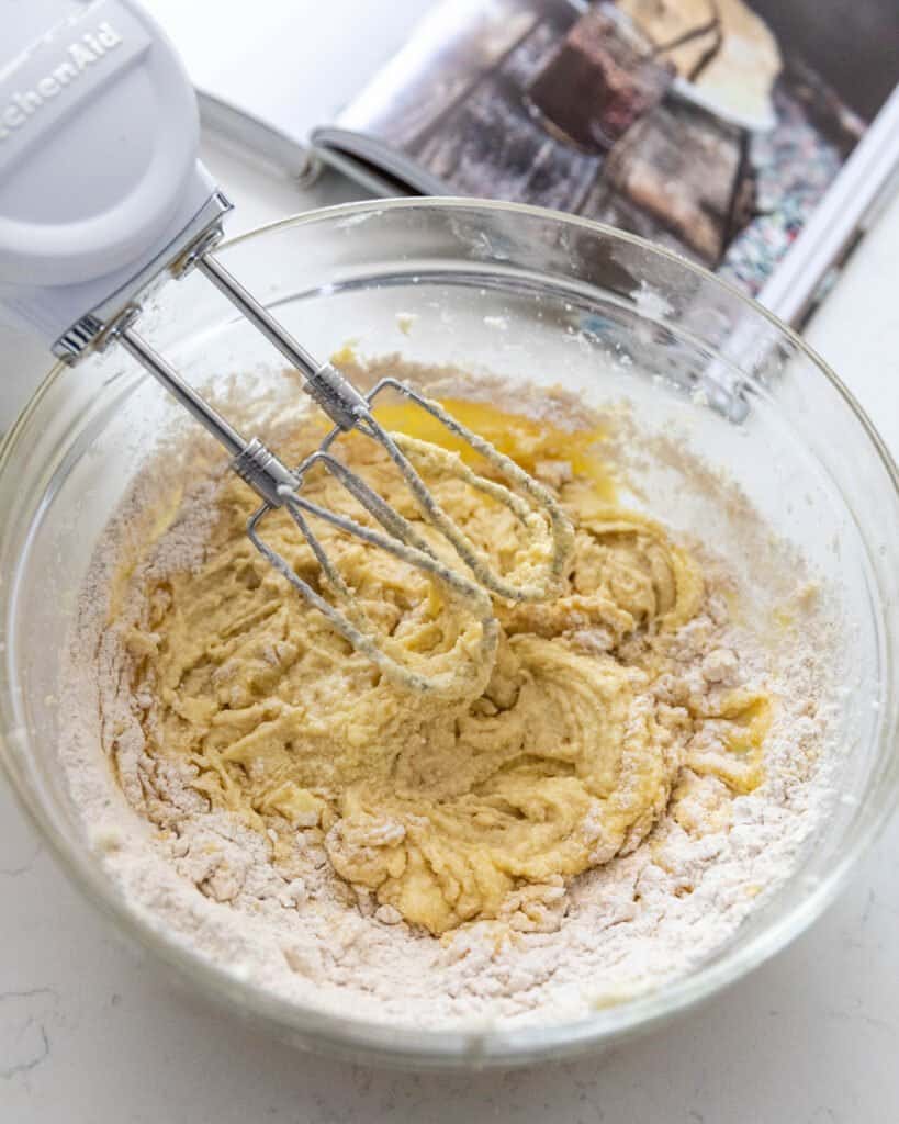 butter and sugar creamed together in a mixing bowl