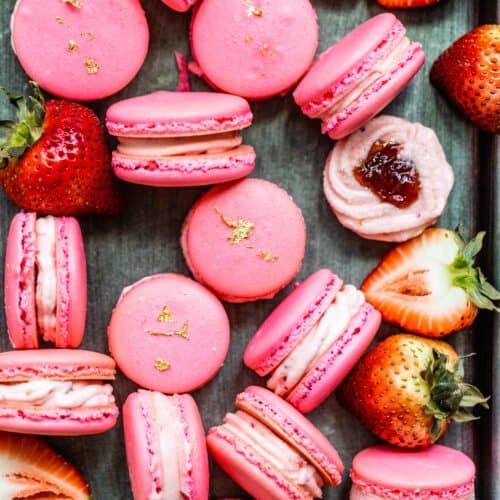 macarons turned in direction directions with strawberries