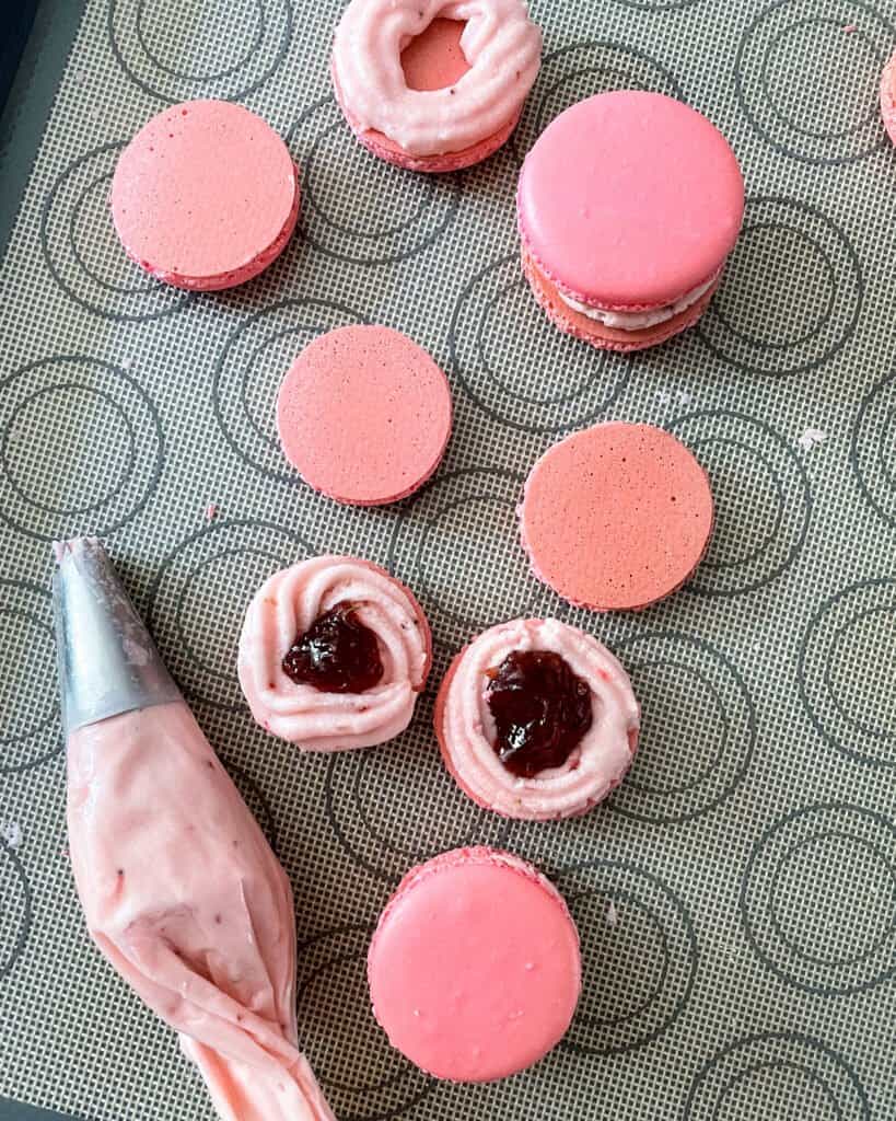 strawberry filling of macarons with jam