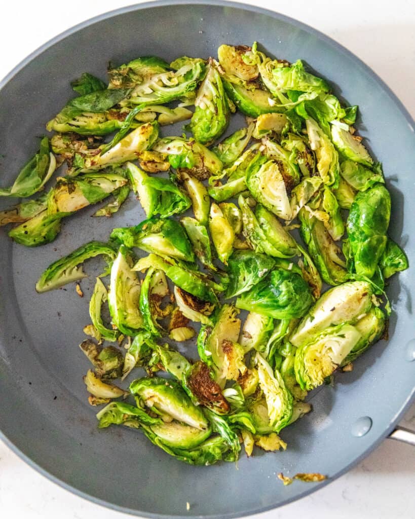 brussels sprouts in a frying pan