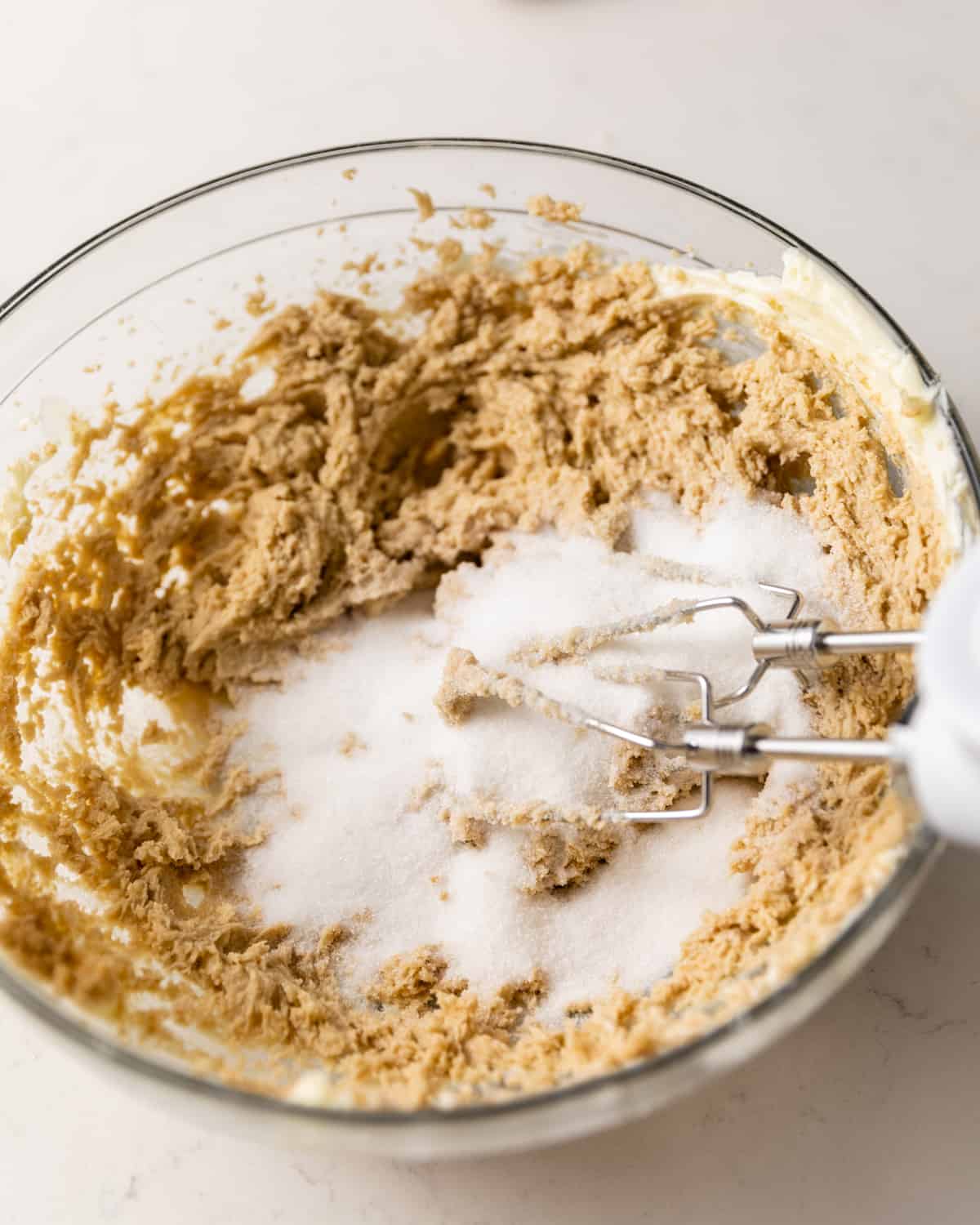 butter, sugar, and brown sugar in a large mixing bowl.