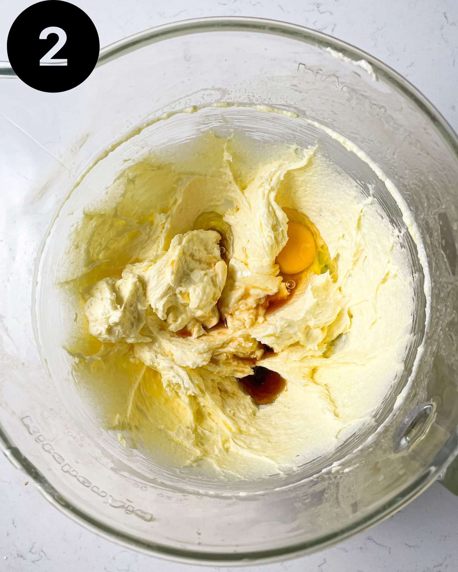 butter and sugar creamed together in a stand mixer with eggs and vanilla extract.