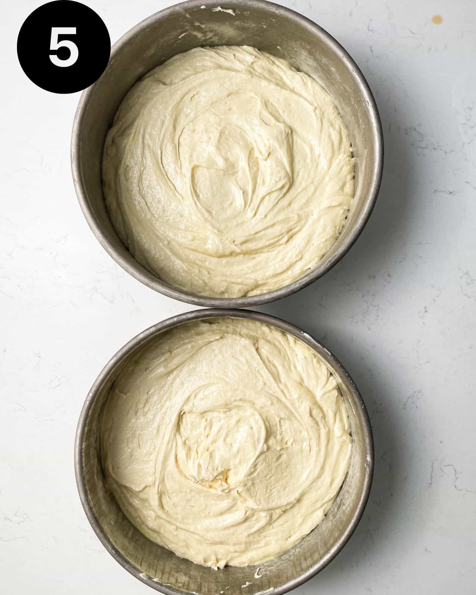 cake batter in two 9-inch baking pans.