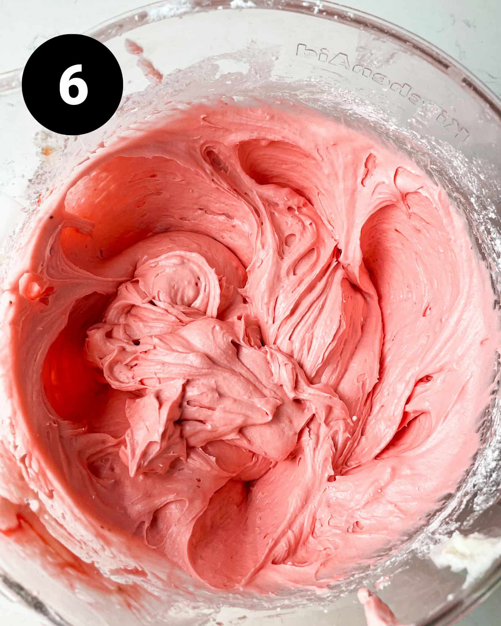 strawberry cream cheese frosting in a bowl.
