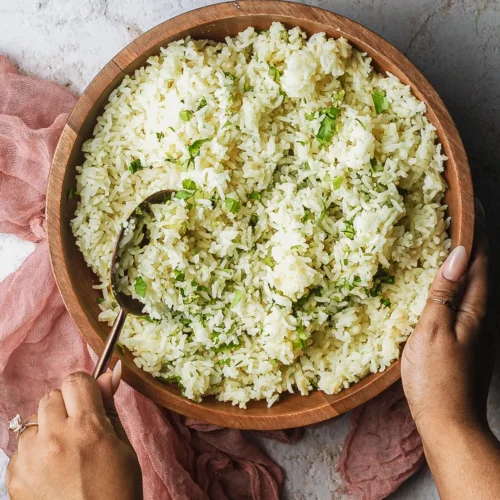 cilantro lime rice in a bowl.