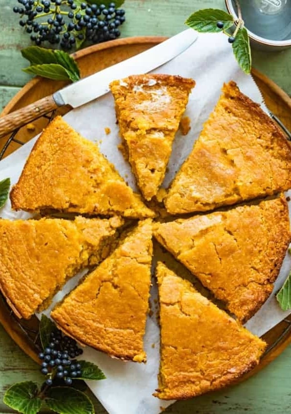 sweet potato cornbread on a plate.