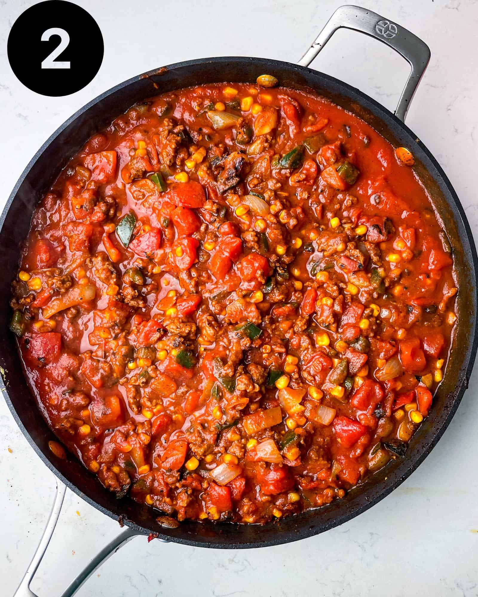 spaghetti sauce in a large pan.