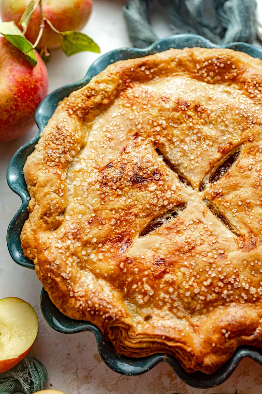 maple apple pie in a pish dish.