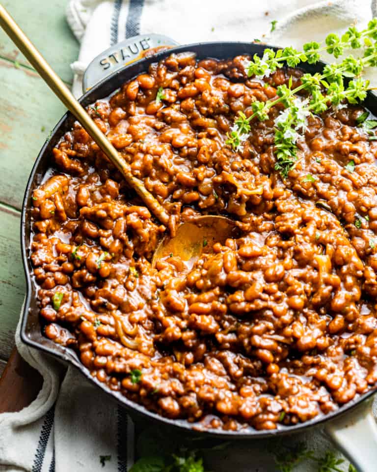 Baked Beans with Ground Beef - Britney Breaks Bread