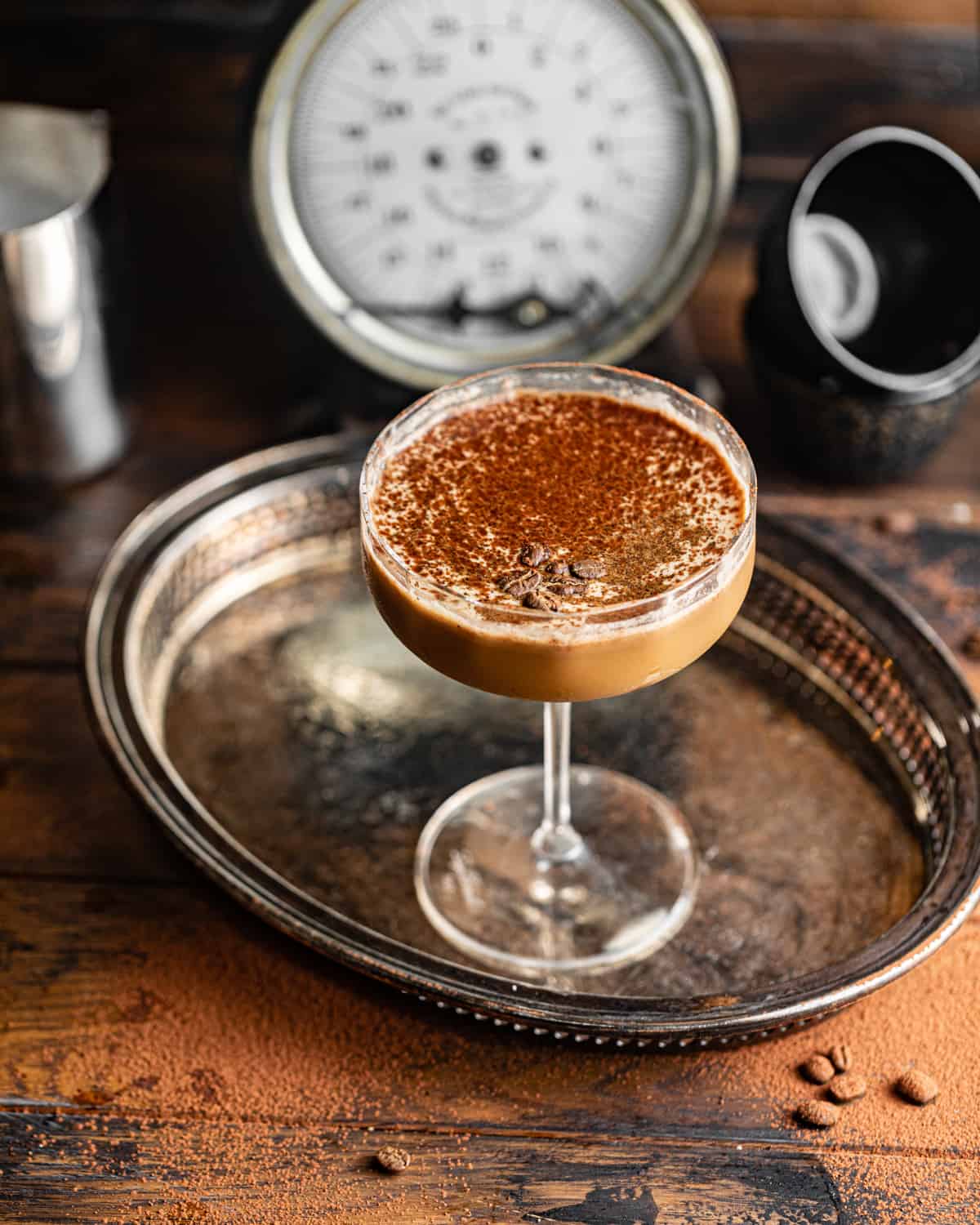 an espresso martini in a couple glass.