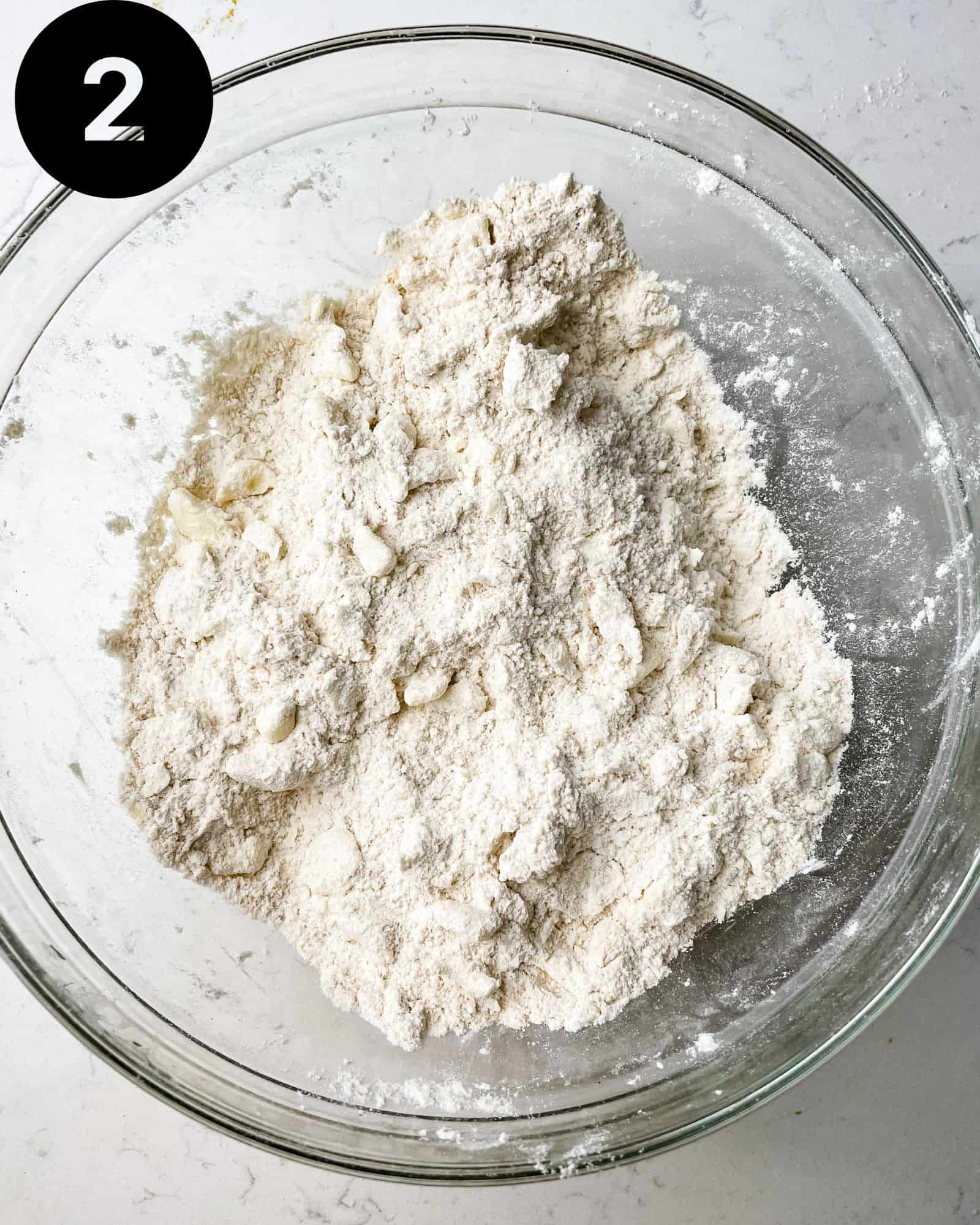dry ingredients in a bowl whisked together.