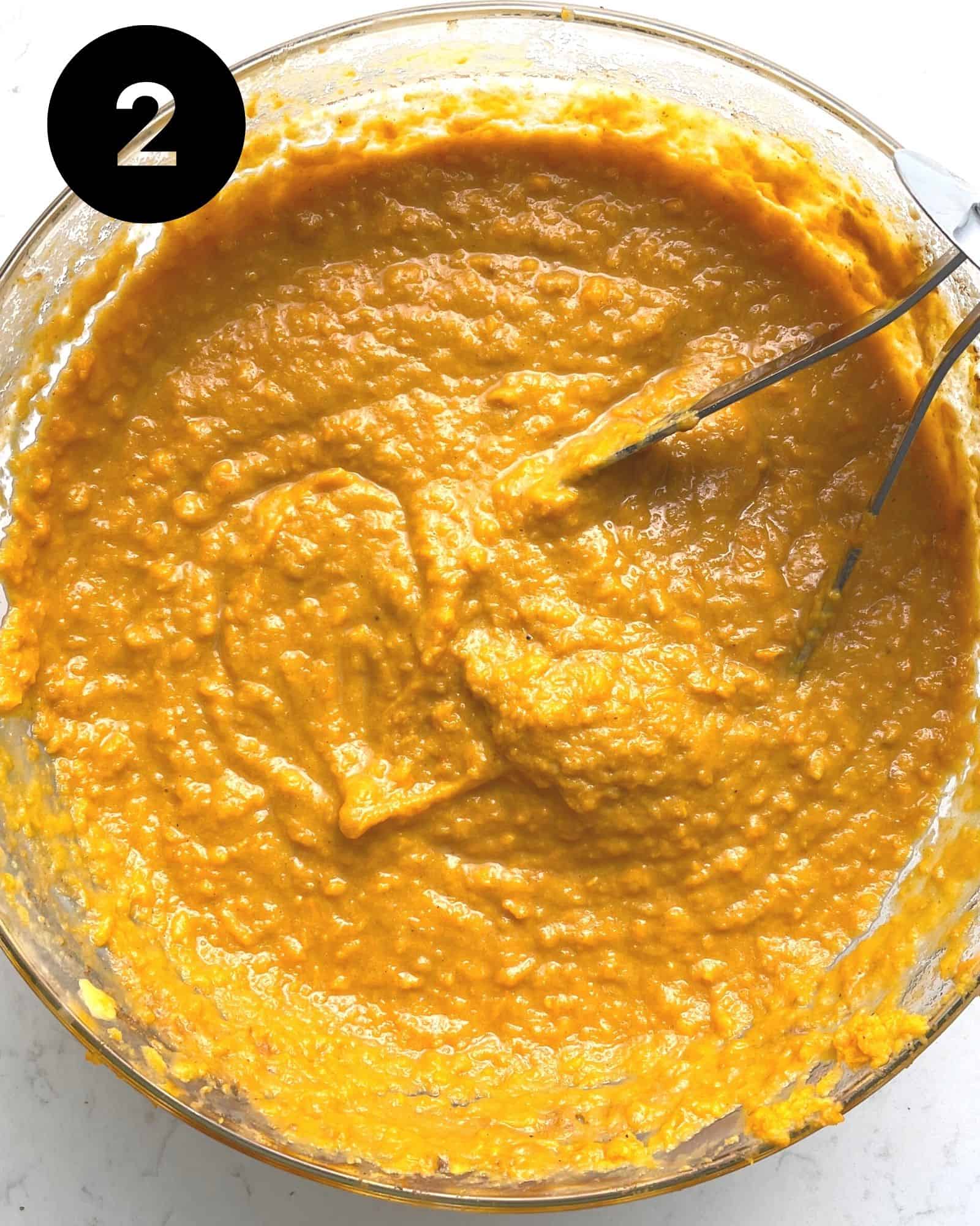 mashed sweet potatoes in a bowl.