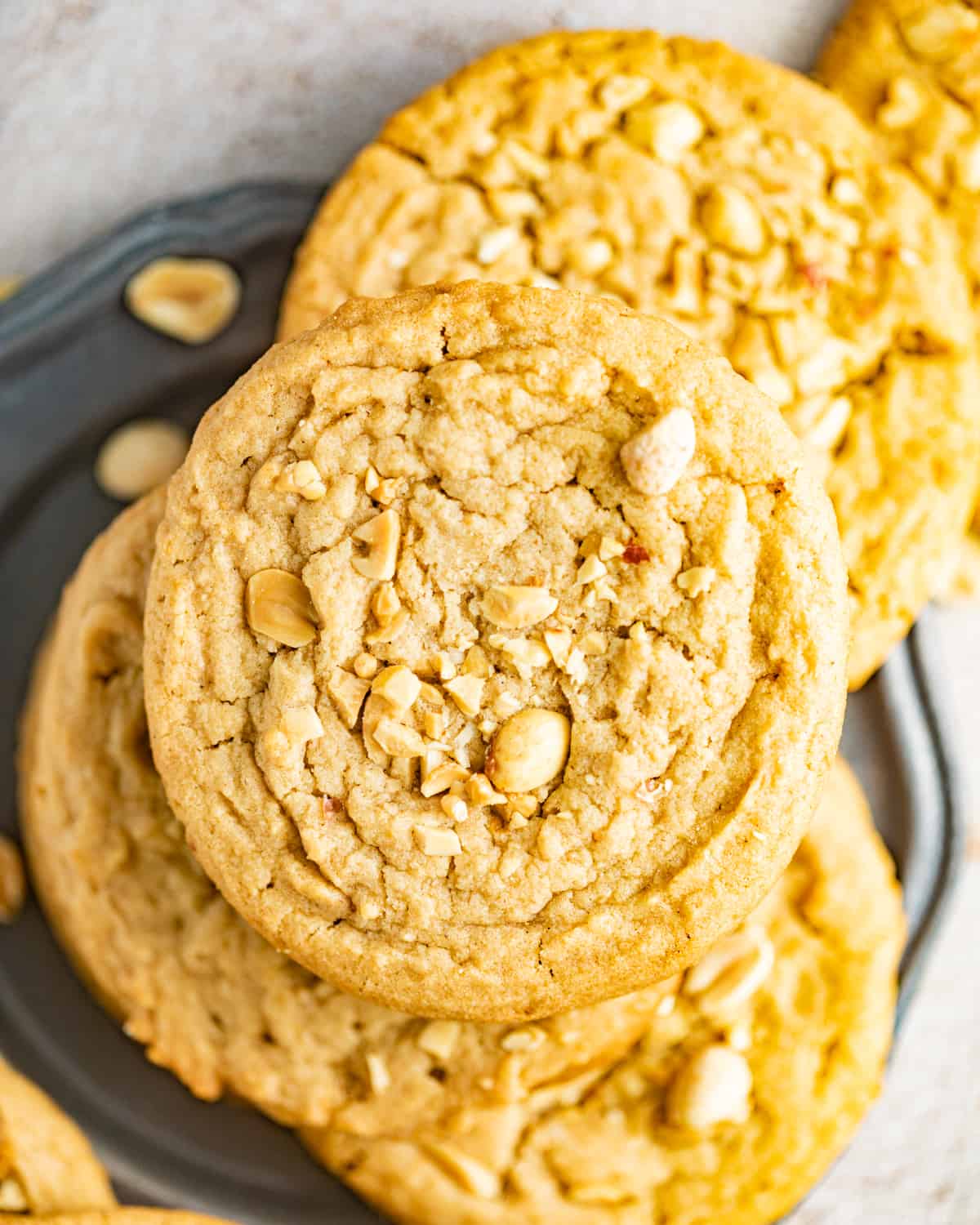 peanut butter cookies on a silver plate.