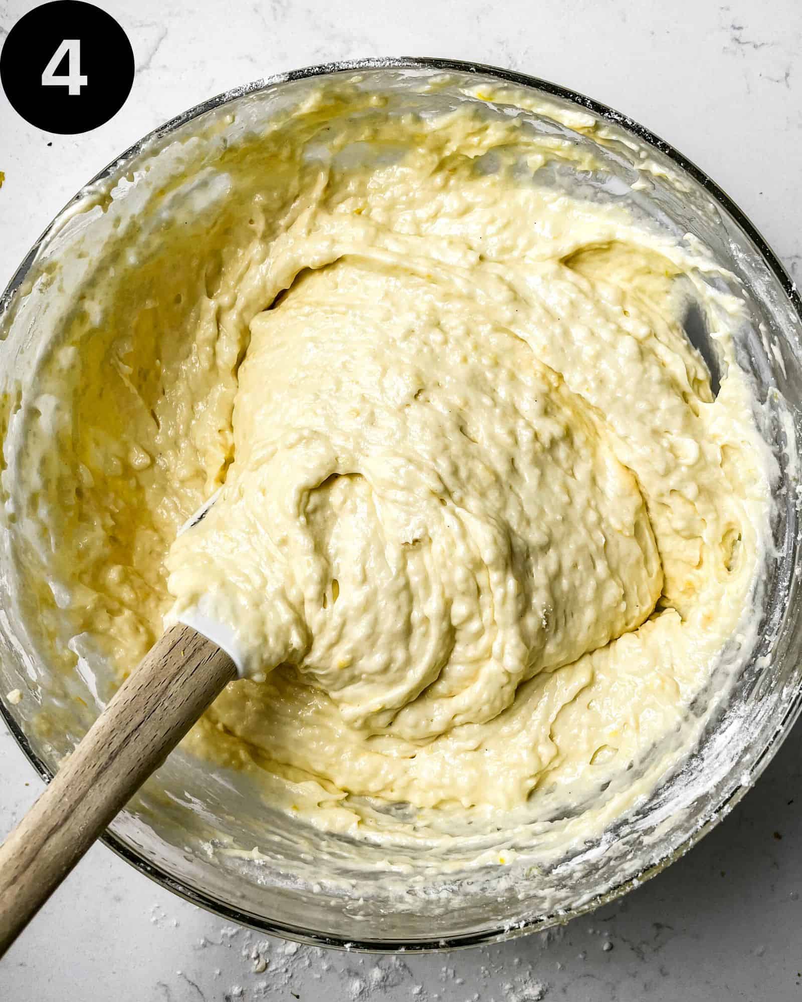 lemon loaf batter in a mixing bowl.