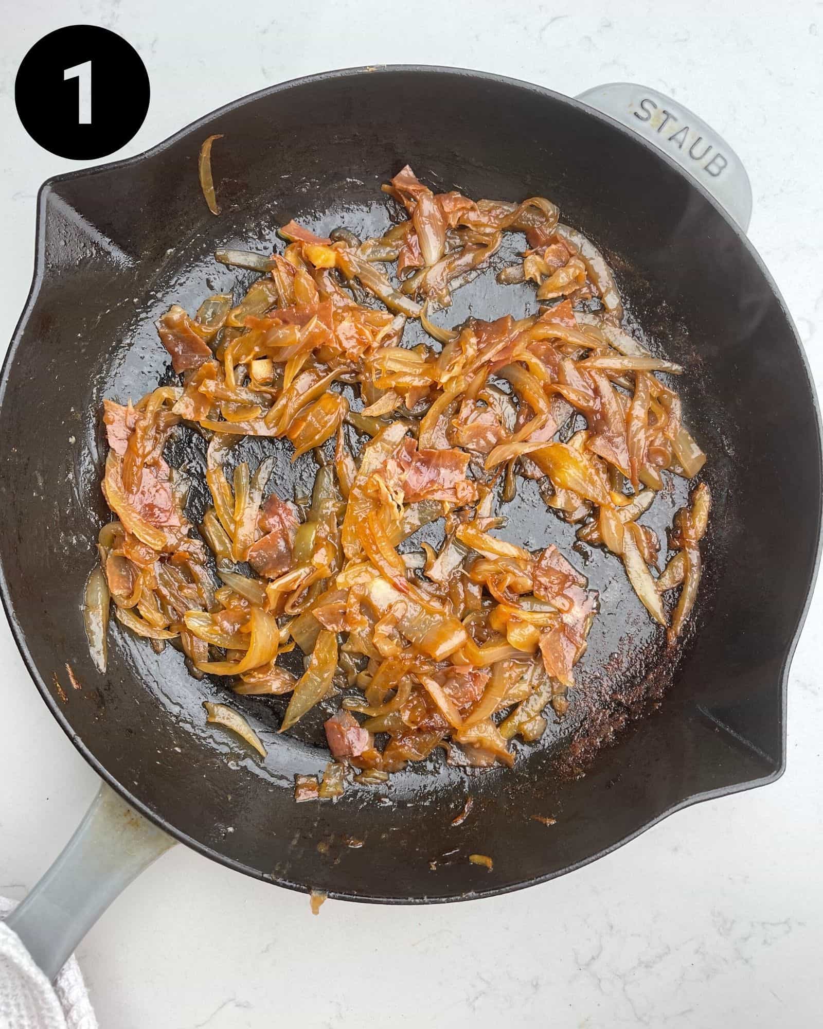 caramelized onions in a skillet.