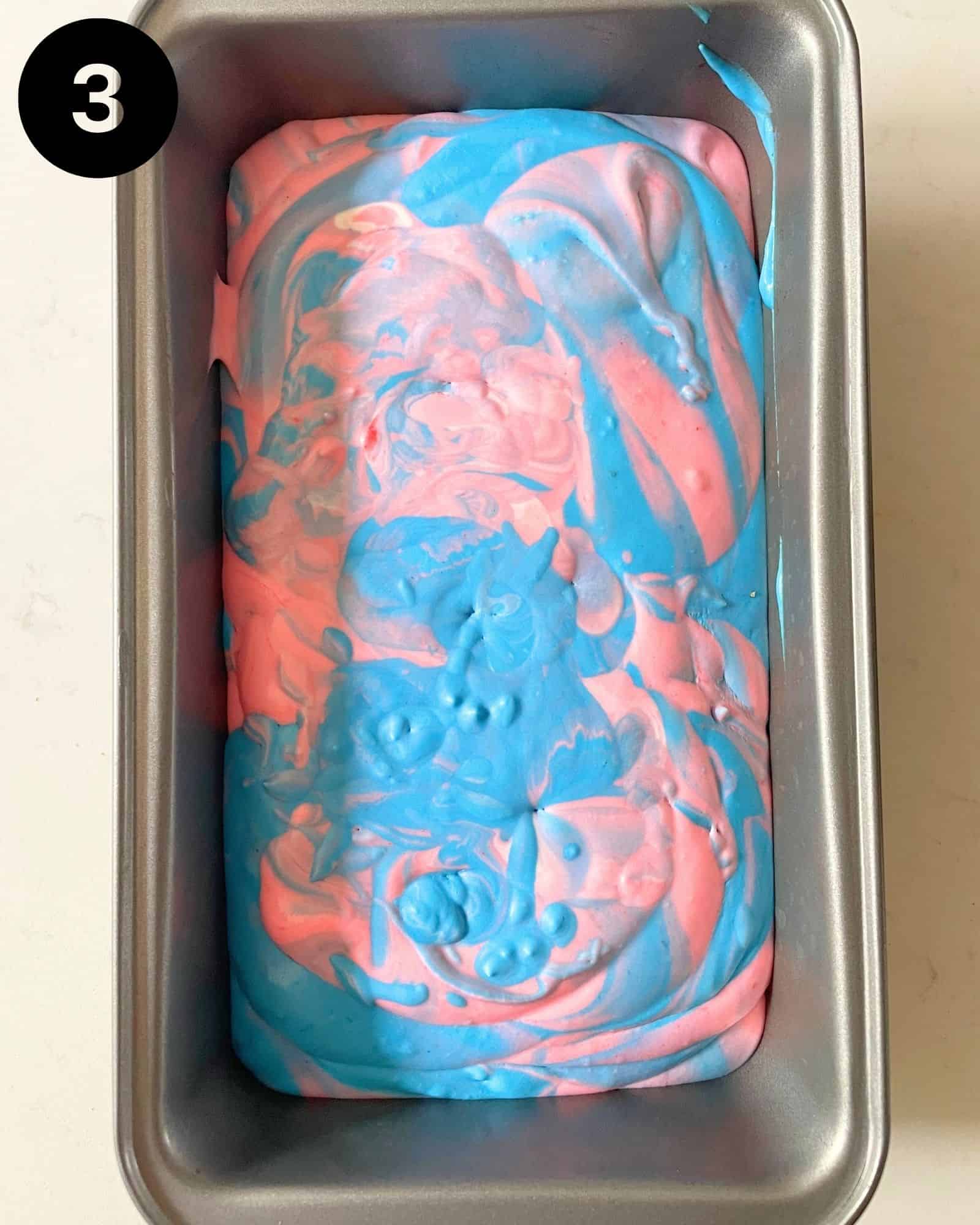 cotton candy ice cream in a loaf pan. 