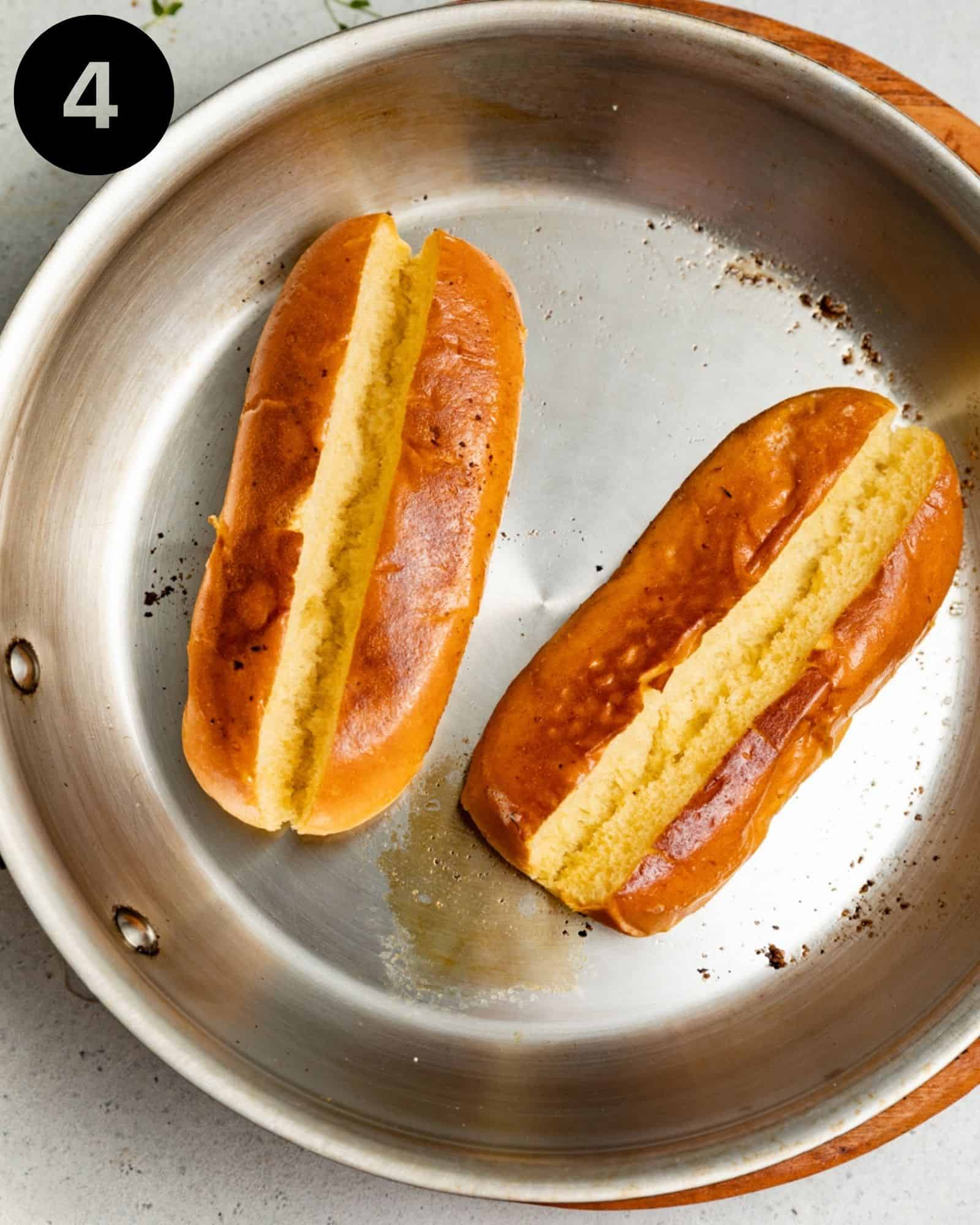 buns in a skillet toasted with butter.