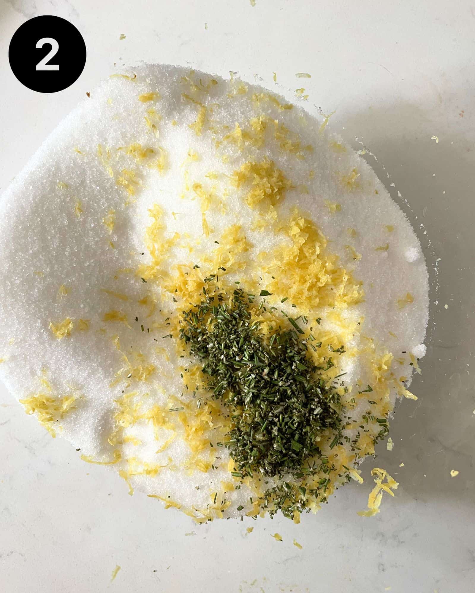 sugar, rosemary, and lemon zest in a mixing bowl.