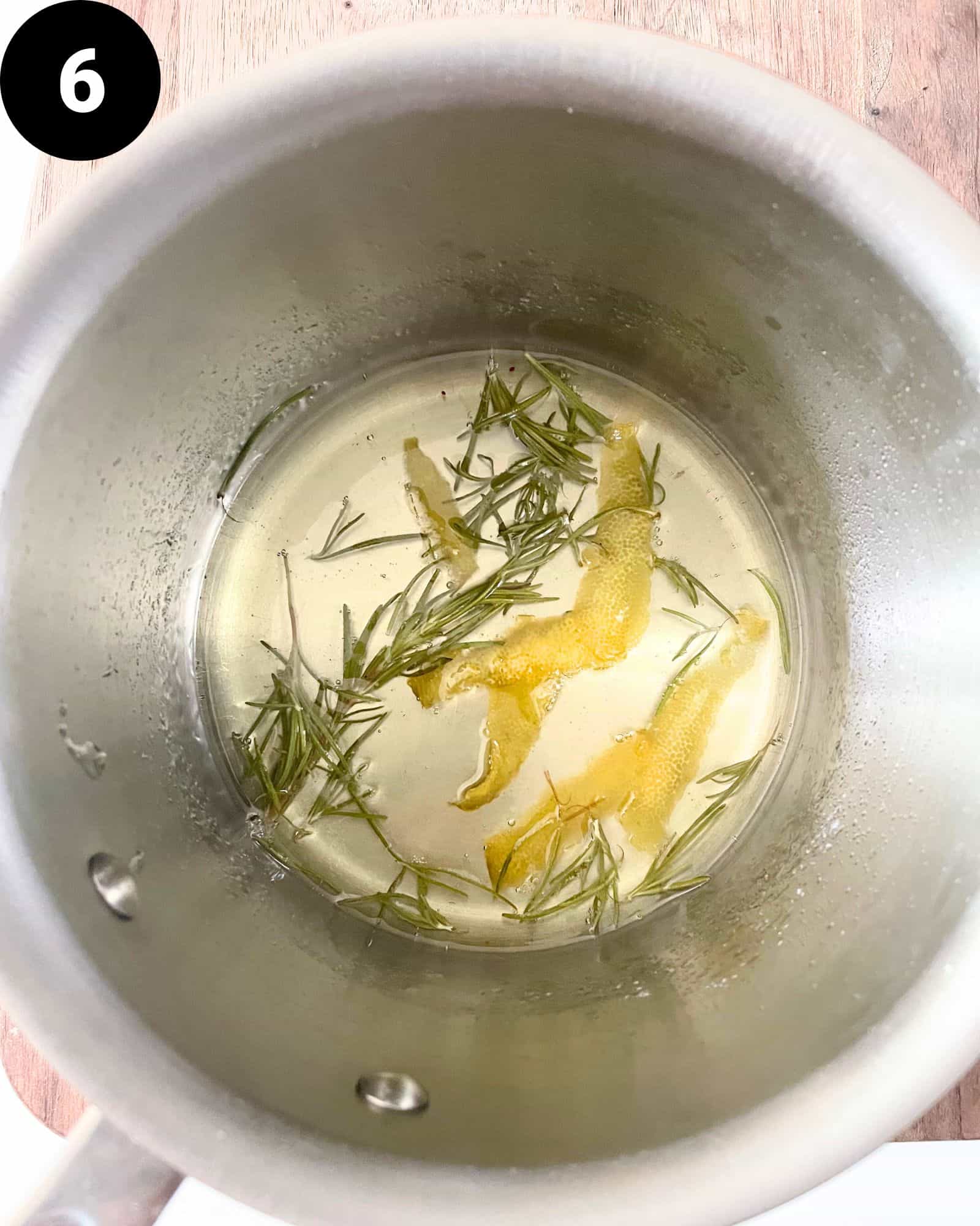 lemon rosemary simple syrup in a saucepan.