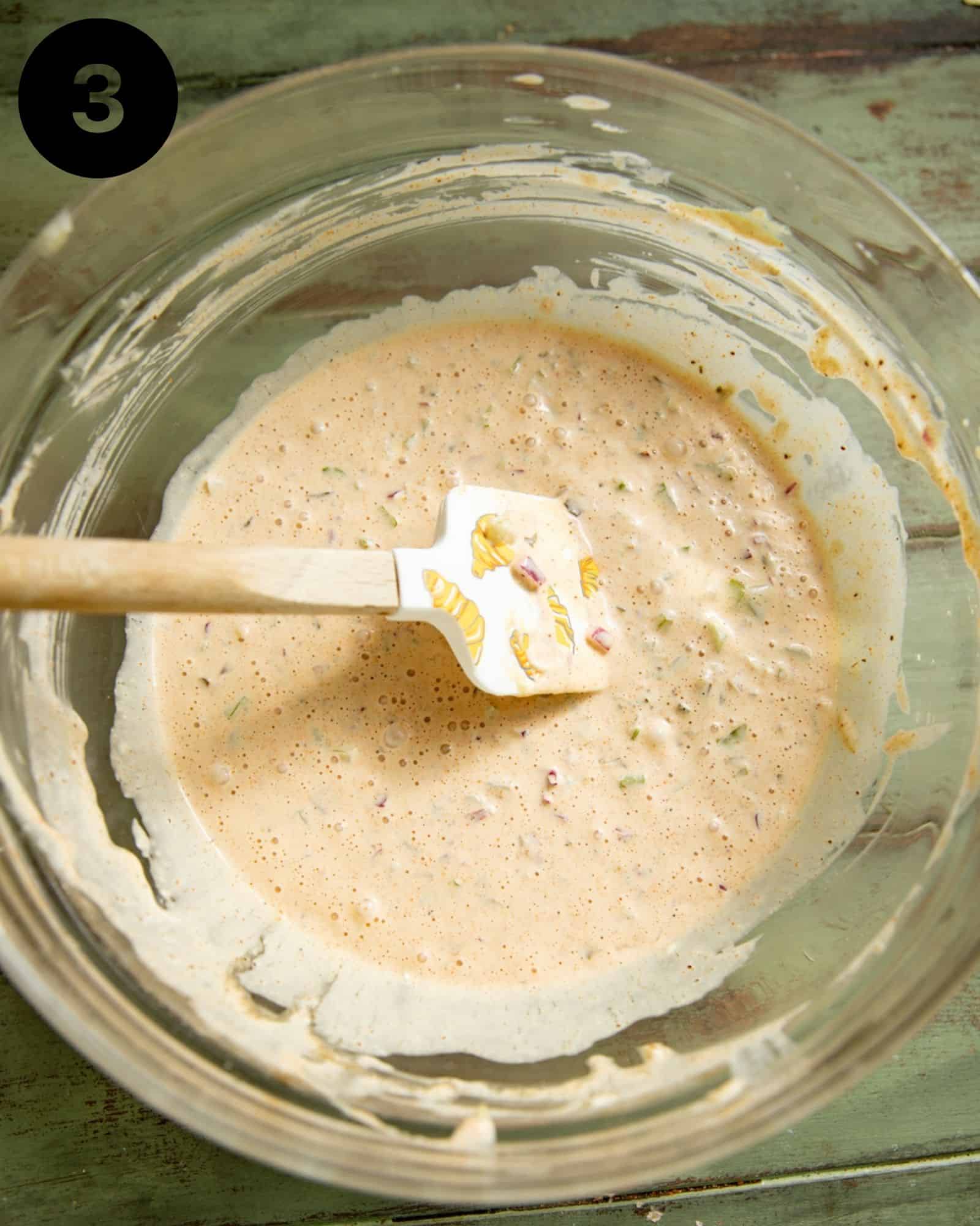 creamy dressing for seafood salad in a bowl.