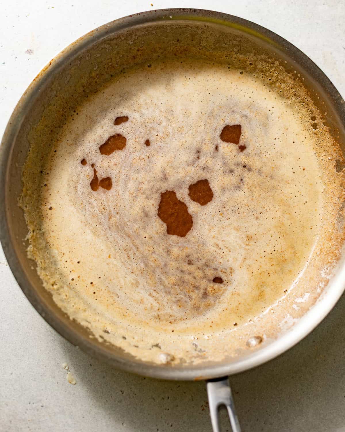 browned butter in a skillet.