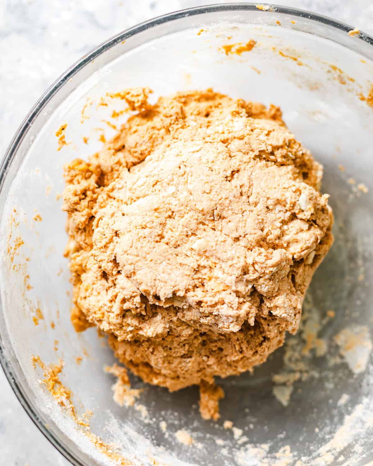 sweet potato biscuit dough in a bowl. 