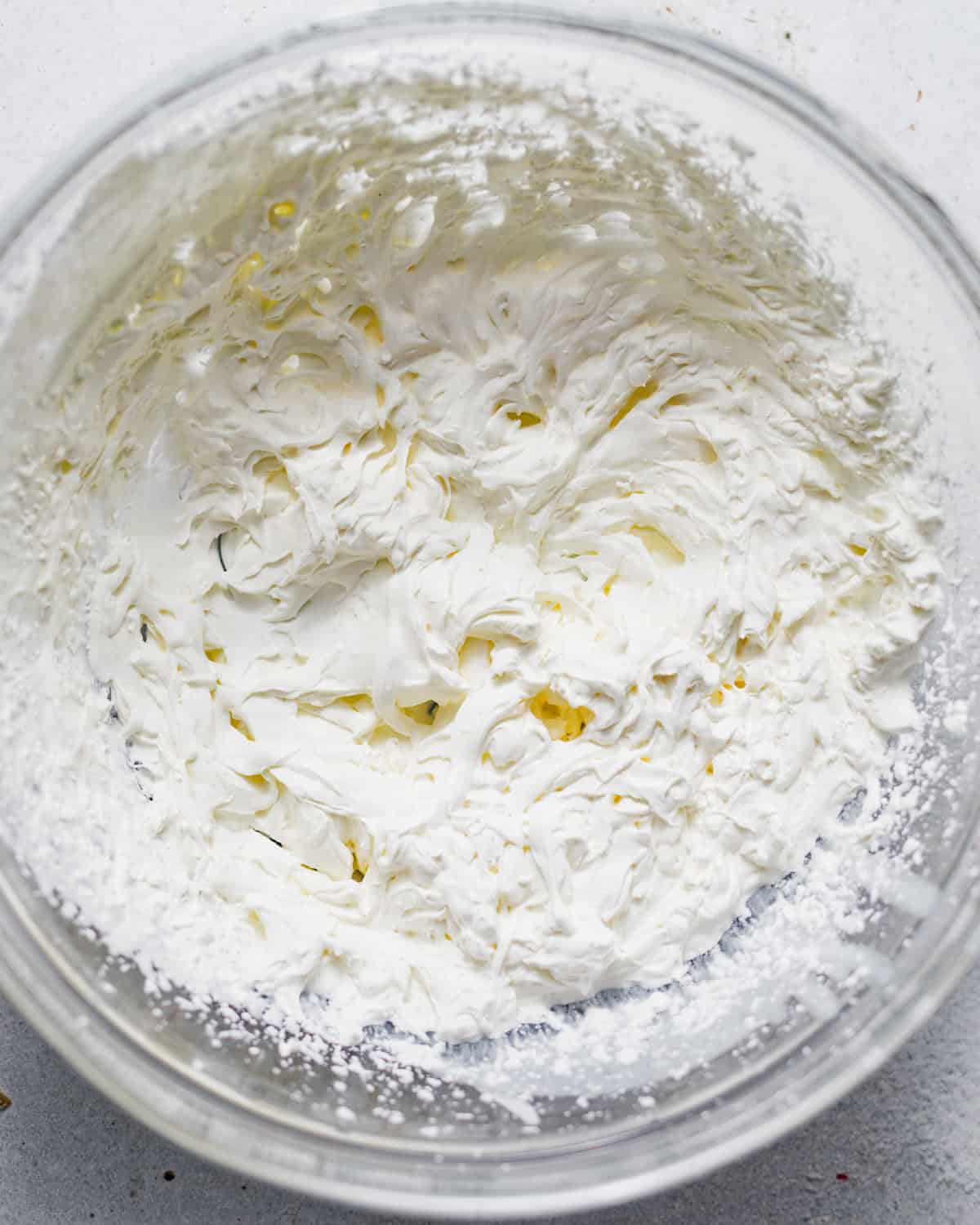 whipped cream mixed together in a bowl. 