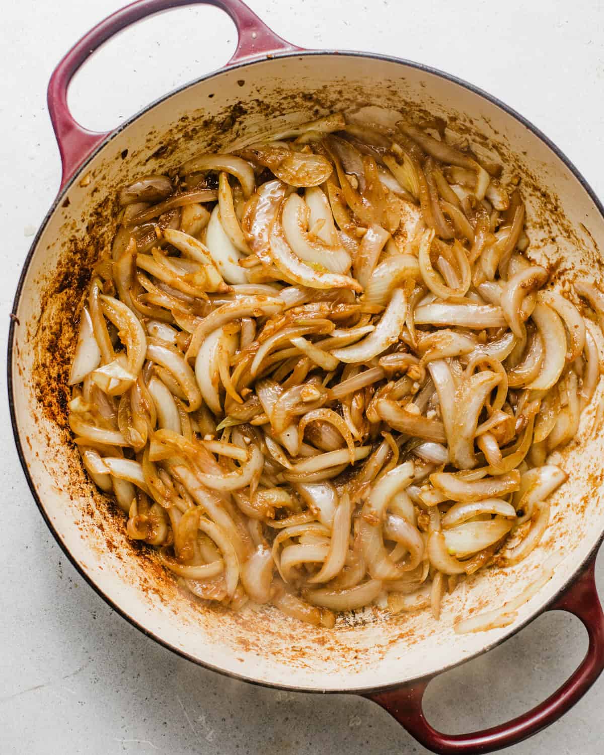 caramelized onions in a braising pan. 