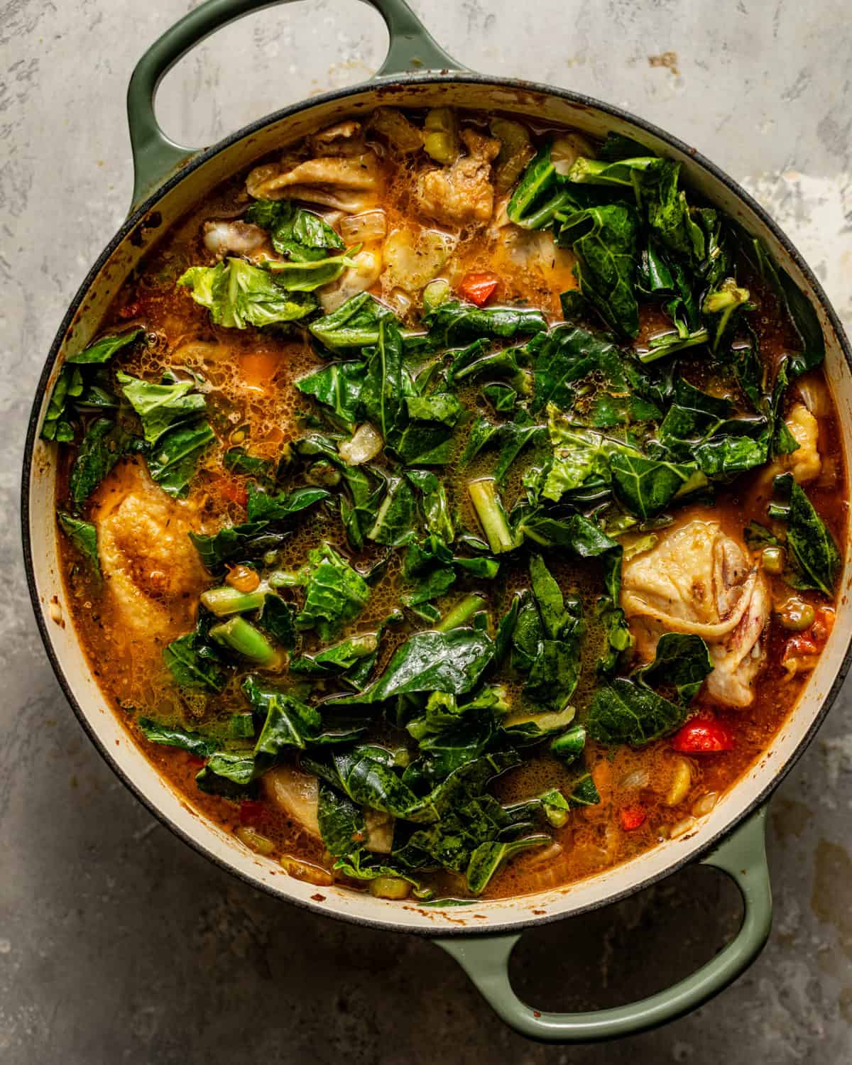 gumbo greens simmering in a pot.