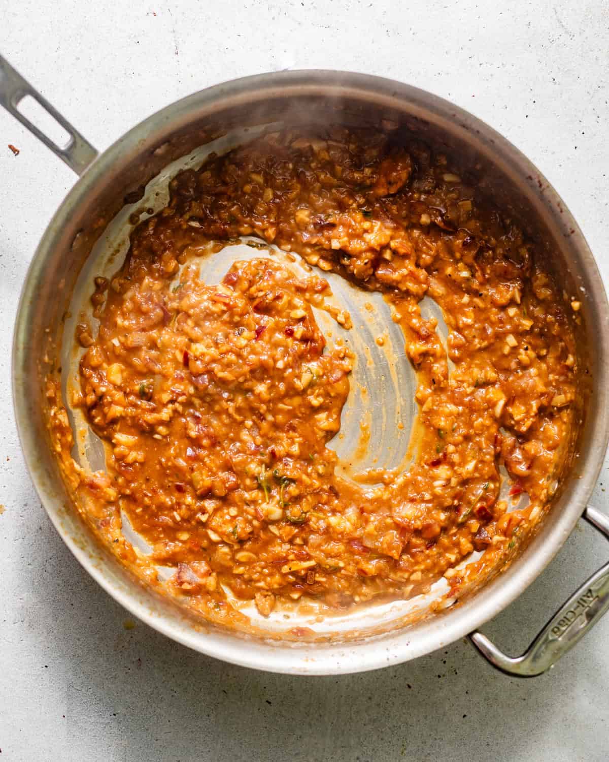 sauteed shallots and garlic in a pan with cognac to build the creamy pan sauce.