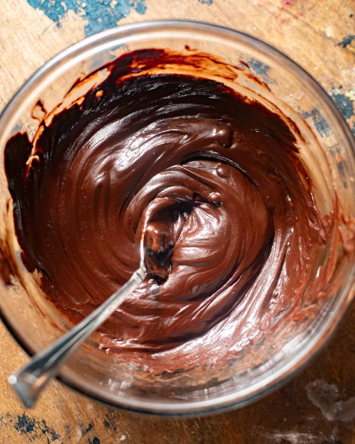 chocolate ganache in a bowl. 