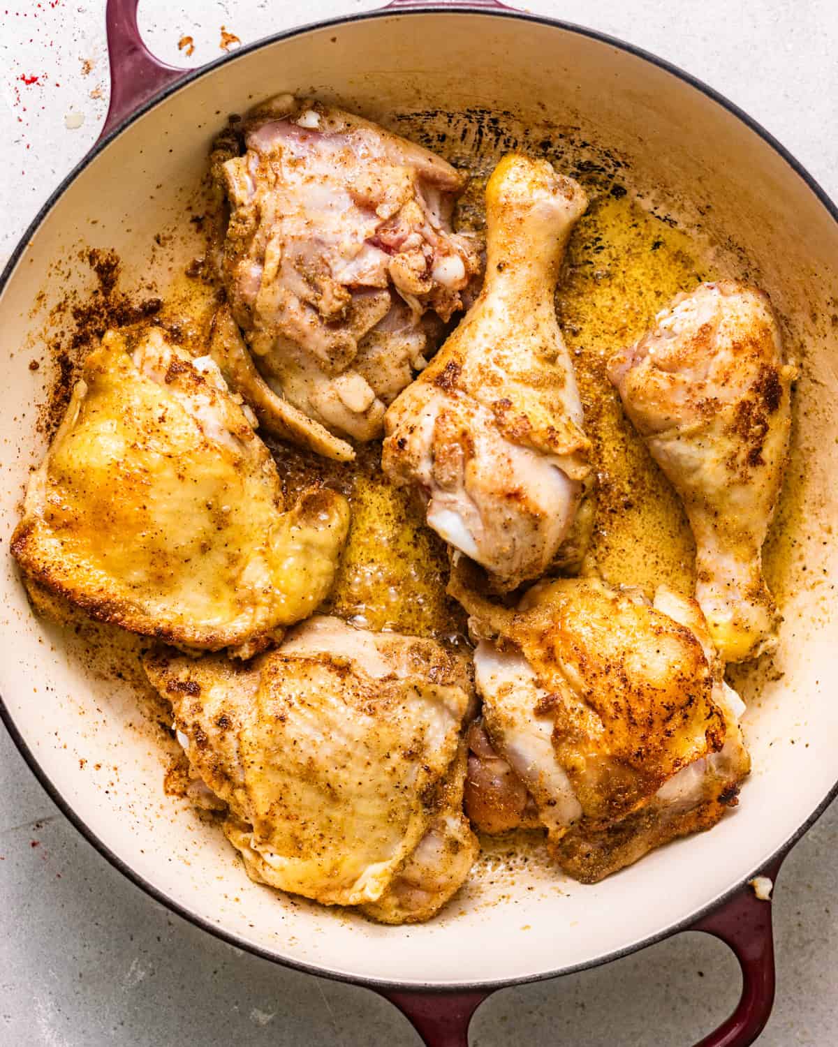 seared chicken in a pot. 