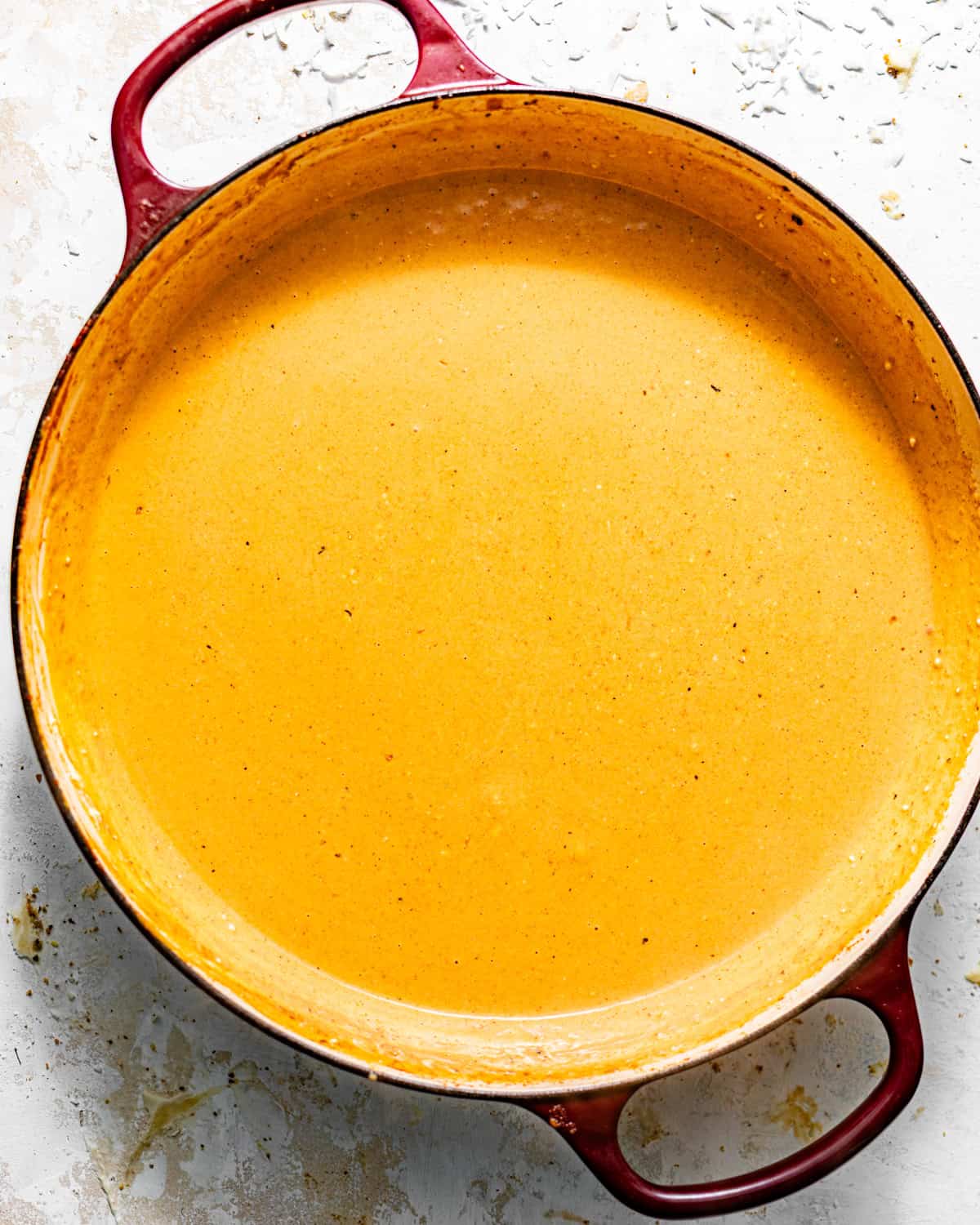 creamy fajita sauce in a skillet.