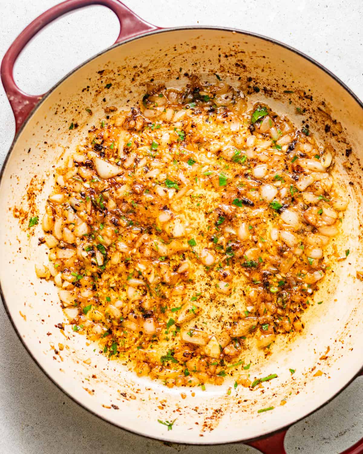 garlic butter sauce in a skillet.