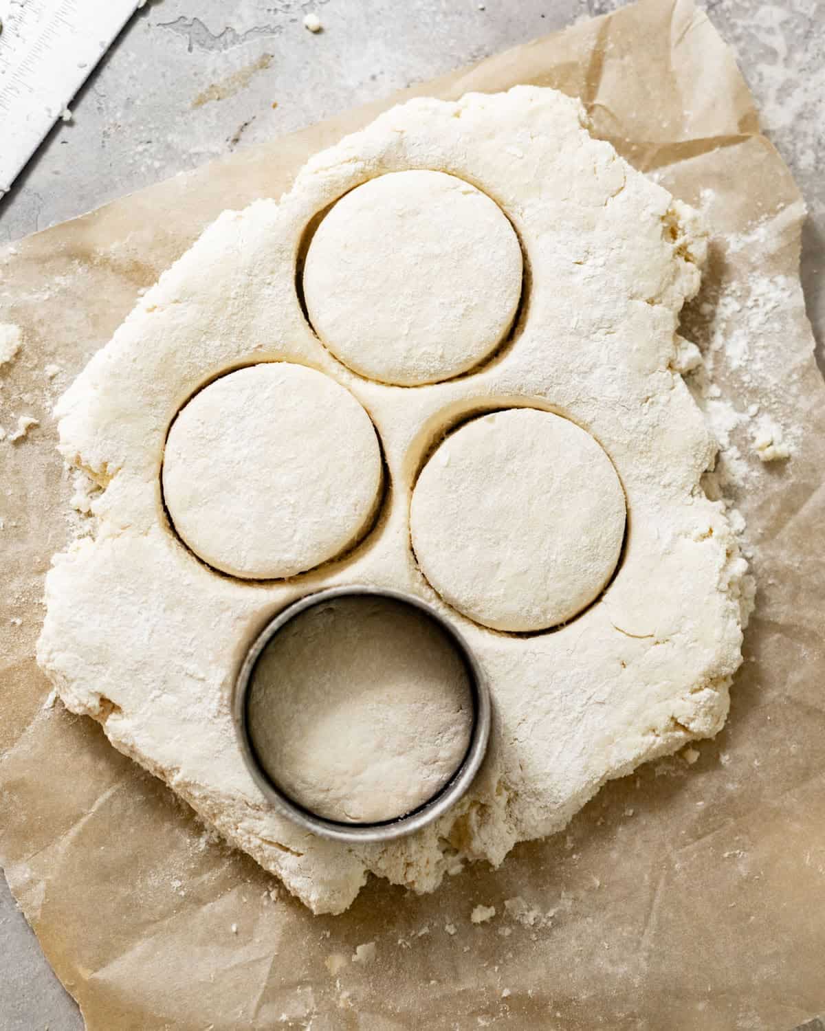 biscuit cutter pressed into the dough to form the shortcakes.