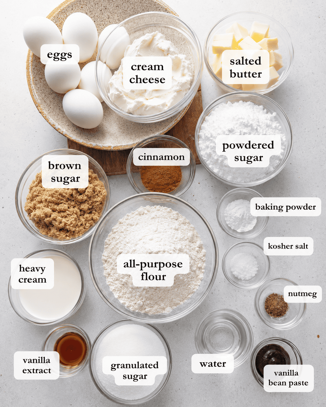 ingredients to make cinnamon roll bundt cake. 