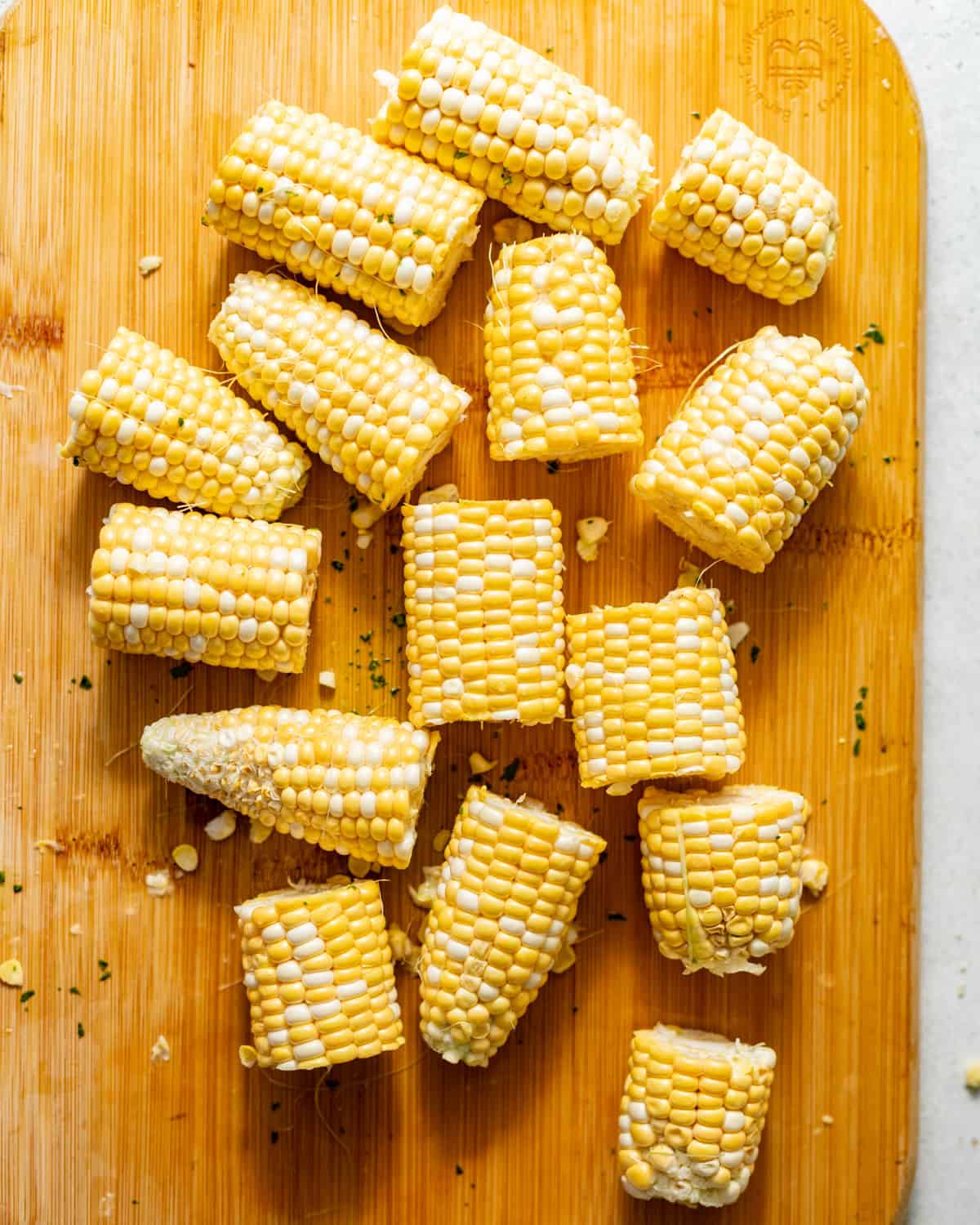 corn on the cob cut into small nibblers.