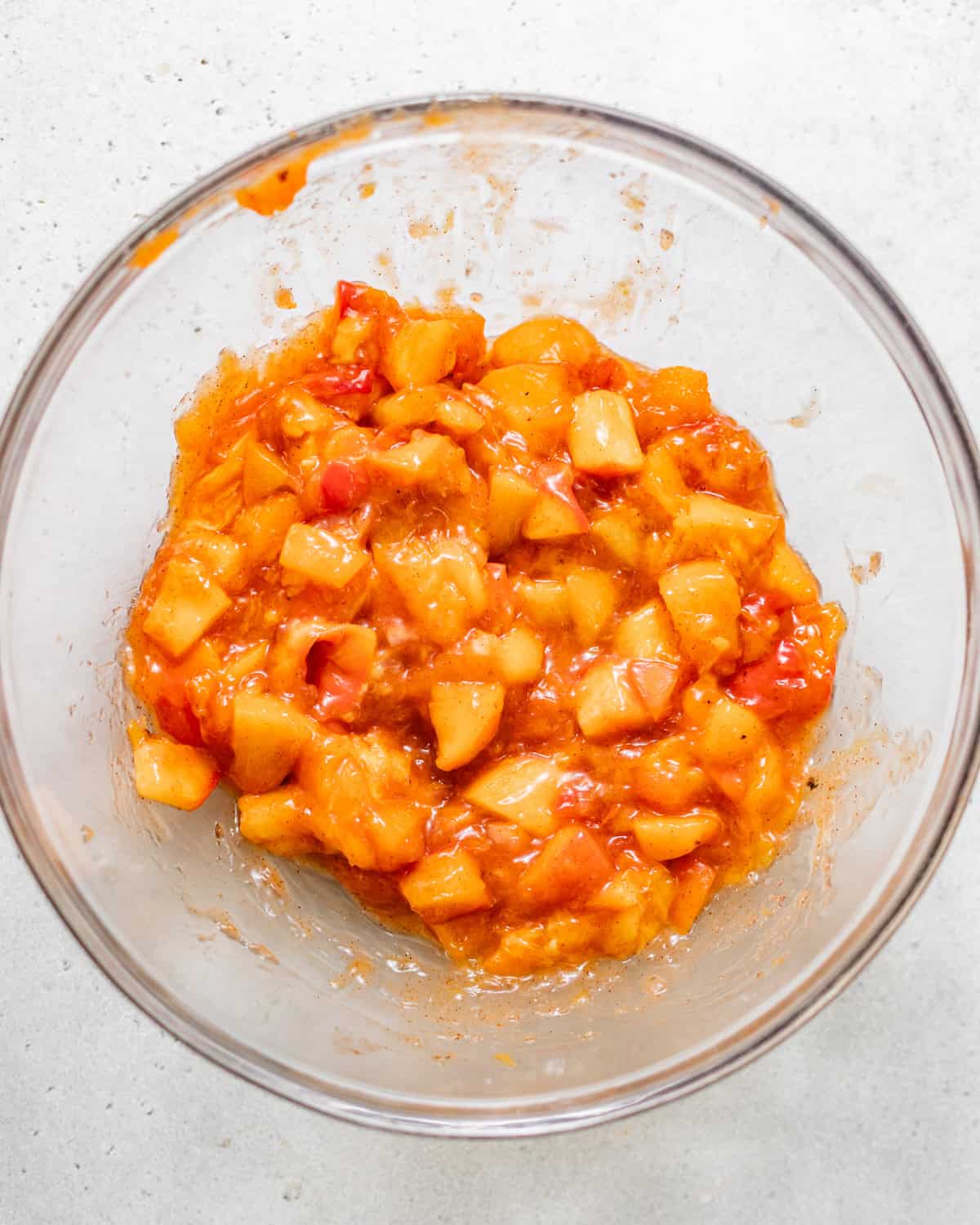 peach cobbler topping in a bowl.